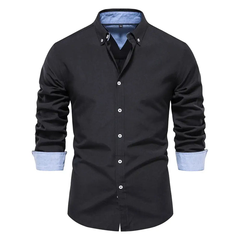 Camisa Masculina Casual oxford manga longa e fechamento com botões