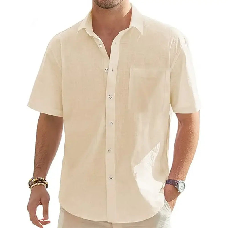 Camisa Masculina 100% Linho De Manga Curta e fechamento em botões
