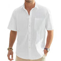 Camisa Masculina 100% Linho De Manga Curta e fechamento em botões