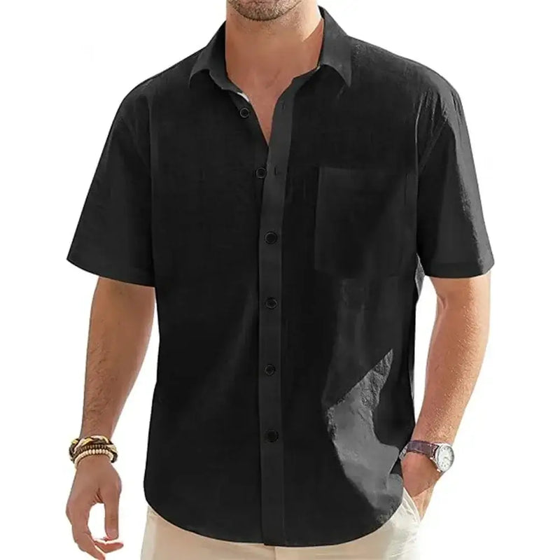 Camisa Masculina 100% Linho De Manga Curta e fechamento em botões