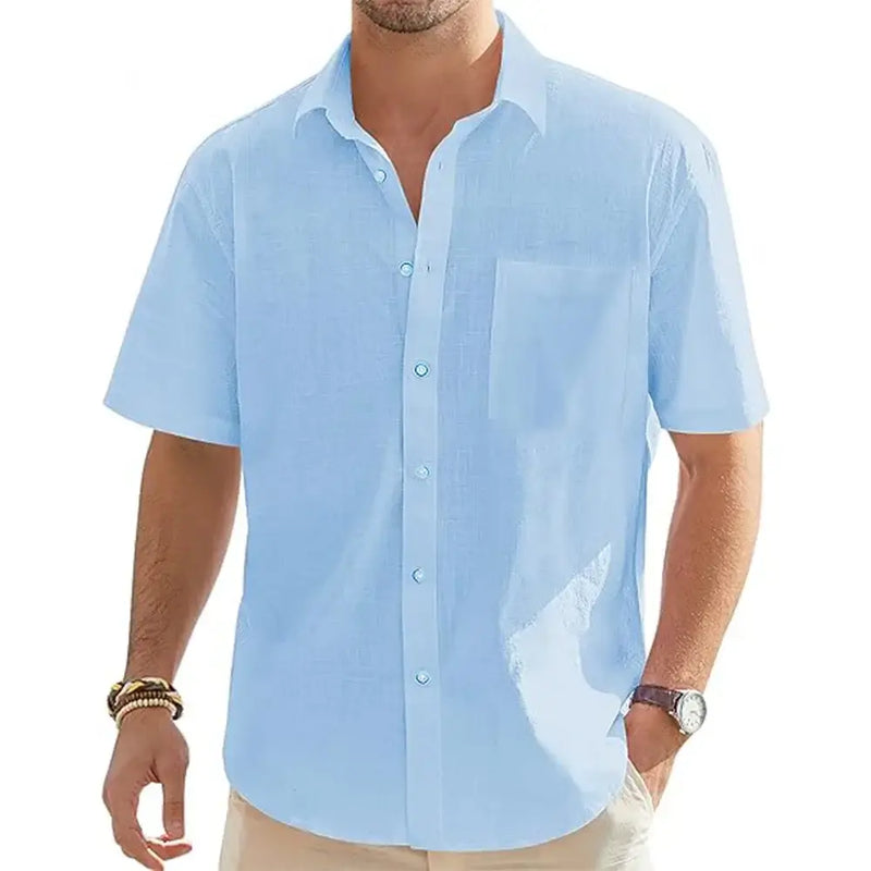 Camisa Masculina 100% Linho De Manga Curta e fechamento em botões