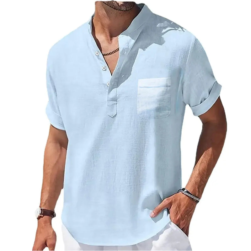Camisa Masculina Verão Manga Curta feita de linho 