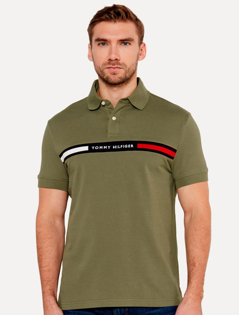 Polo  Masculina Regular Chest Insert Logo Verde Militar