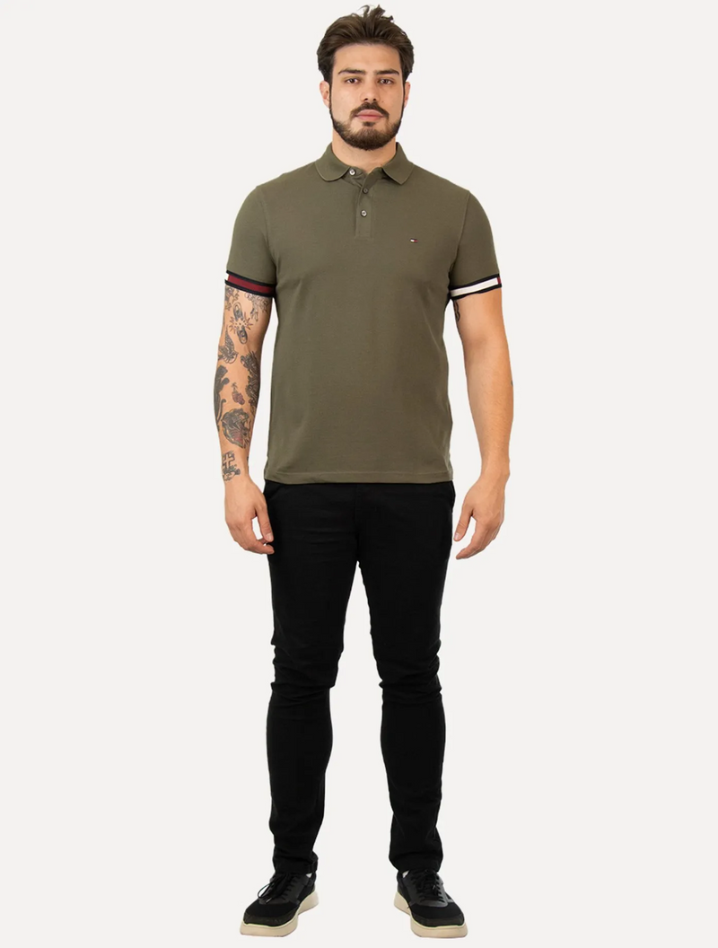 Polo Slim Piquet Classic Flag Verde Militar
