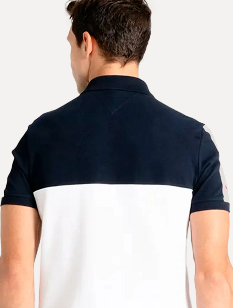 Polo Masculina Regular Colourblock Navy Branca