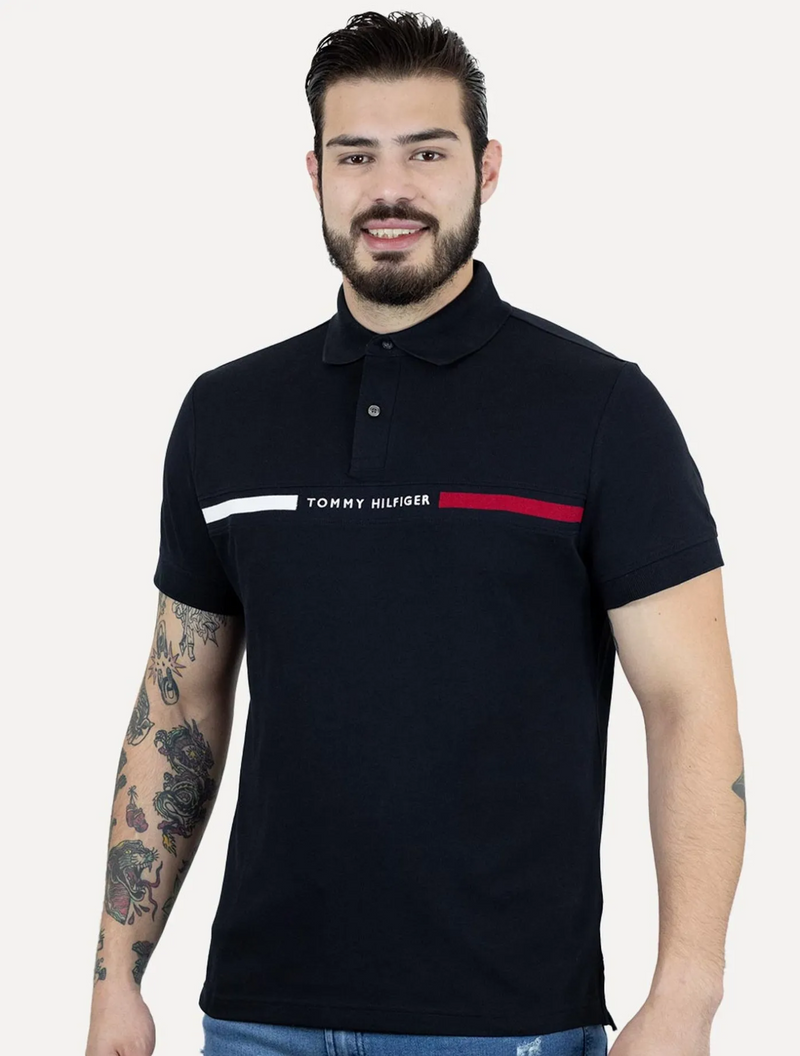 Polo Masculina Regular Chest Insert Logo Azul Marinho