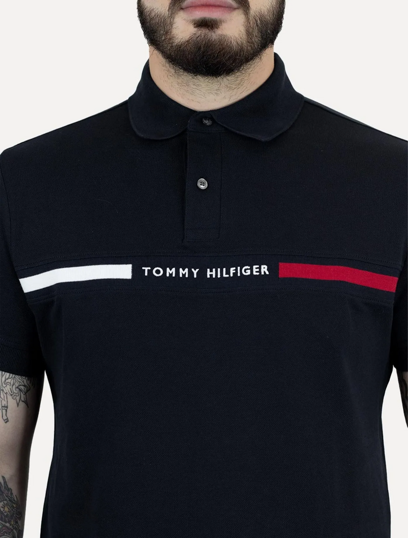 Polo Masculina Regular Chest Insert Logo Azul Marinho