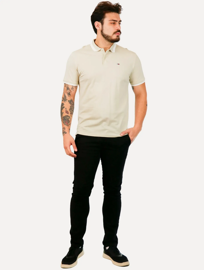 Polo Masculina Piquet Regular Placket Friso Areia