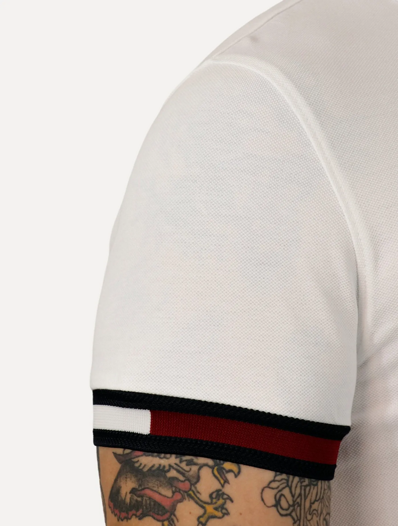 Polo Masculina Slim Piquet Classic Flag Cuff Branca