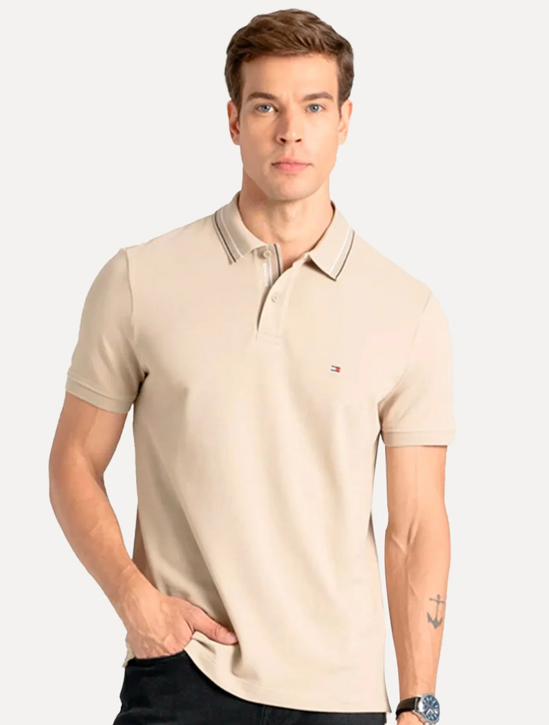 Polo Masculina Regular Placket Interest Cáqui