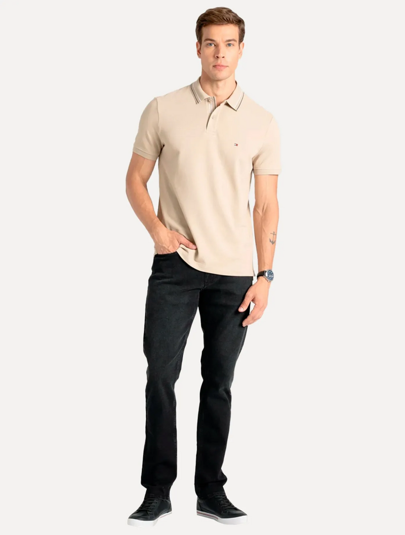 Polo Masculina Regular Placket Interest Cáqui