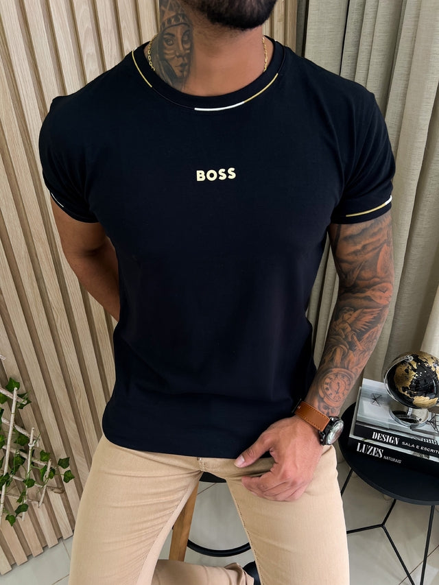 CAMISETA BOSS DETALHES EM NUDE - PRETA