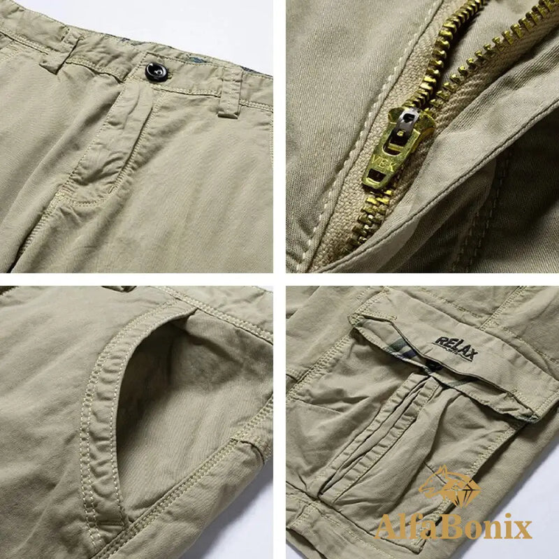 Summer Mens Multi Pockets Cotton Cargo Shorts Men Fashion Solid Quick Dry Outdoor Breathable