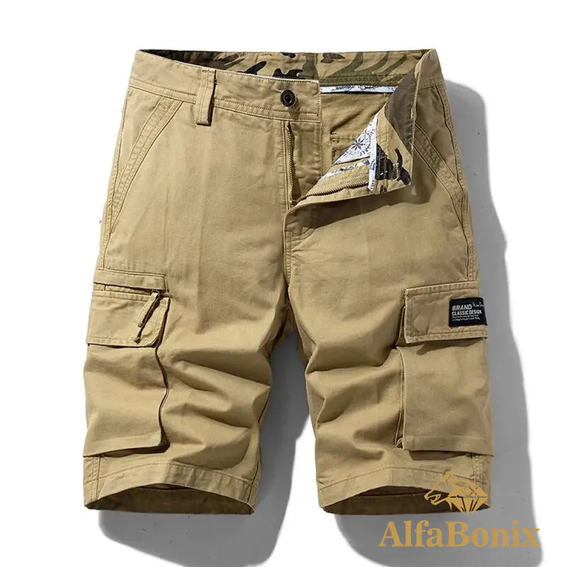 Summer Mens Multi Pockets Cotton Cargo Shorts Men Fashion Solid Quick Dry Outdoor Breathable