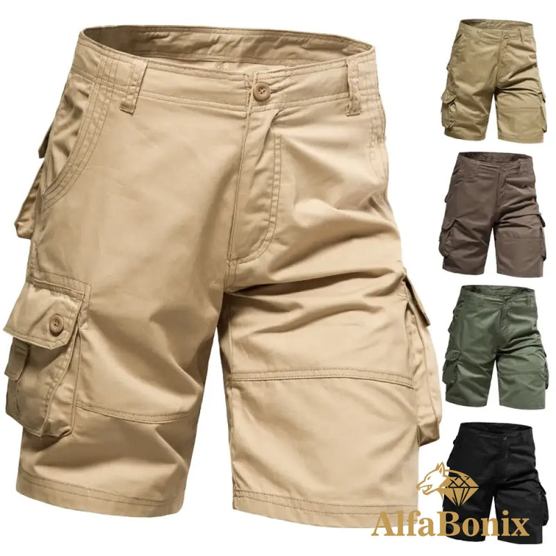 Mens Shorts Loose Large Size Multi-Pocket Overalls Summer Cotton Comfortable Nickel Pants Outdoor