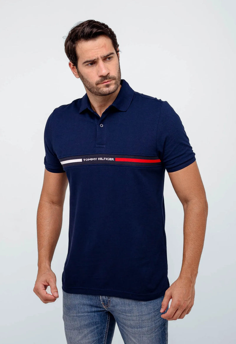 Polo Logo Faixa Peito Marinho