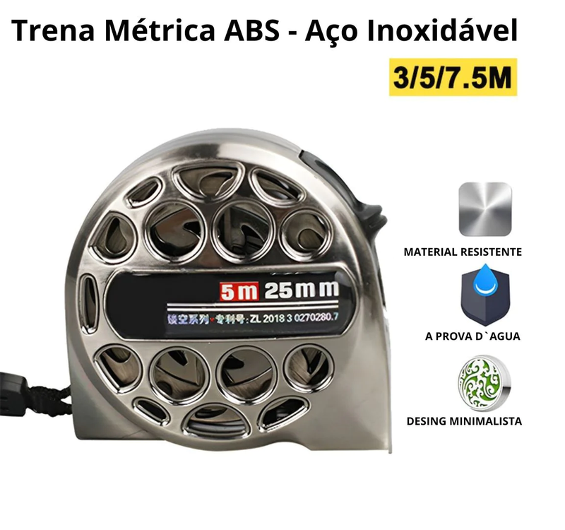 Trena Métrica ABS Aço Inoxidável 3M/7.5M - Alta precisão