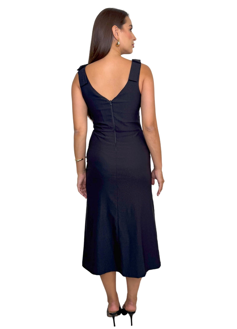 Vestido Midi com Laço no Ombro